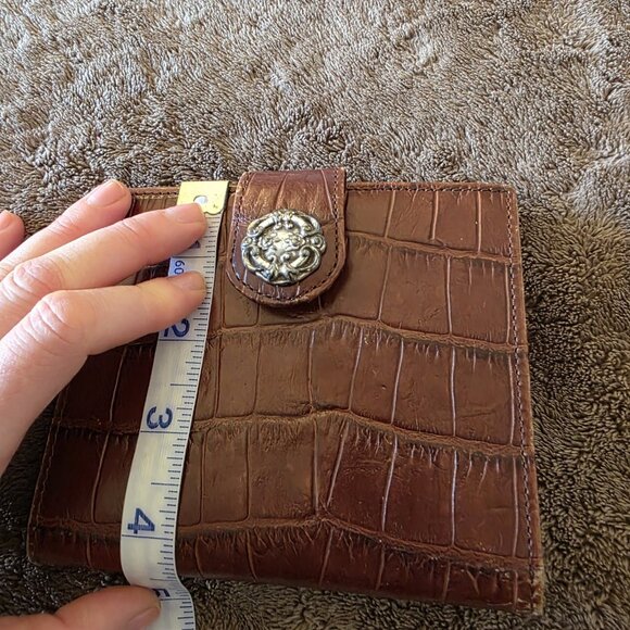 Brighton Vintage Brown Croc Embossed Leather Wallet Bifold Silver Medallion Snap - Picture 10 of 11